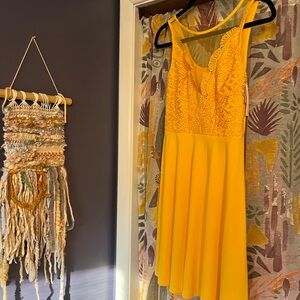 Yellow lace bodice cocktail dress